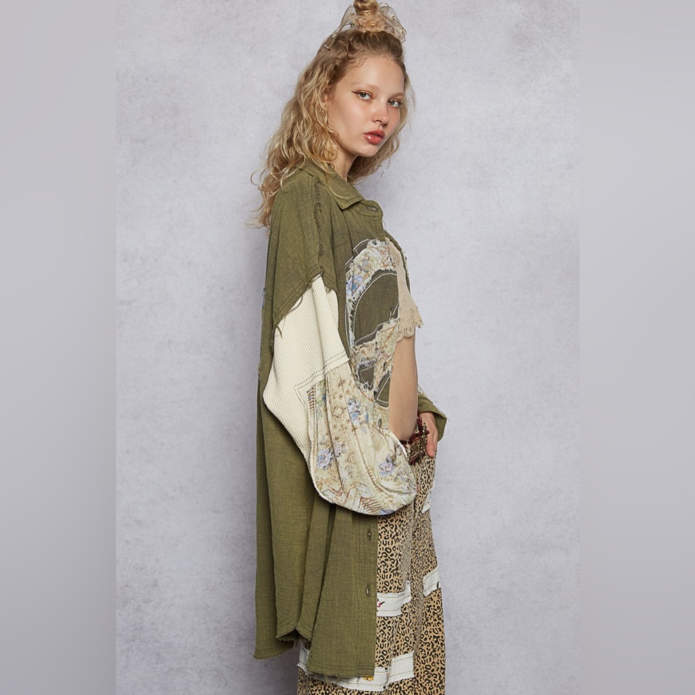 POL peace star patchwork shackets lightweight but… - image 3